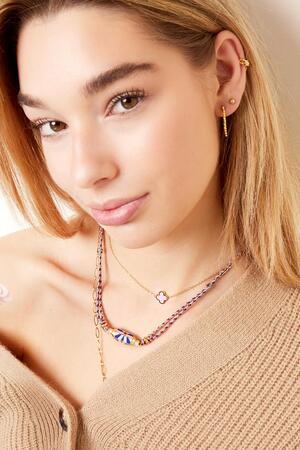 Necklace colored clover Pink & Silver Stainless Steel h5 Picture3